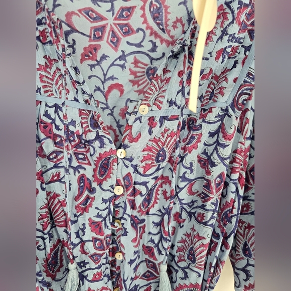 NWT! NWT! Cleobella, Cade Mini Ruffle Dress, Blue/Wine Delhi Print, Size Large - Picture 6 of 9